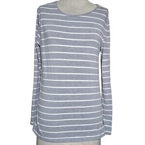 Grey and White Striped Long Sleeve Top Size 10/Small